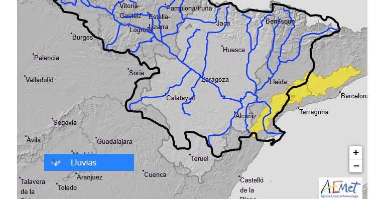 SIT HIDRO - Como consecuencia de los avisos de la AEMET de lluvias intensas de hasta 20 litros por metro cuadrado en una hora en las provincias de Lleida y Tarragona, se recuerda la posibilidad de crecidas súbitas importantes en cauces menores y barrancos